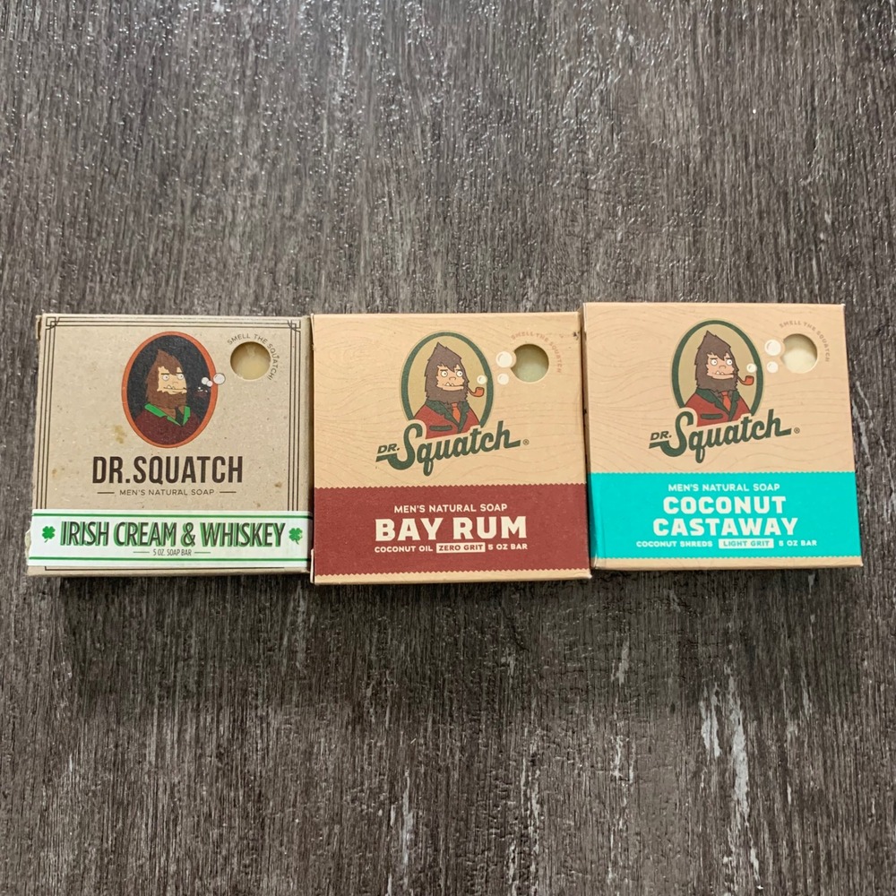 Dr Squatch Irish Cream Whiskey Bay Rum Coconut Castaway Natural Bar Soap 3 Pack